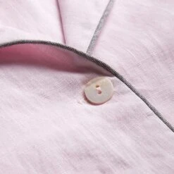 Blush Pink Linen Pajama Shirt (Top Only) -Lake Shop Blush Pink Linen Pajama Shirt Button Detail Piglet in Bed 1