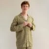Men's Botanical Green Gingham Linen Pajama Shirt (Top Only) -Lake Shop EG PIGLET ECOMM LOWRES 0220 1