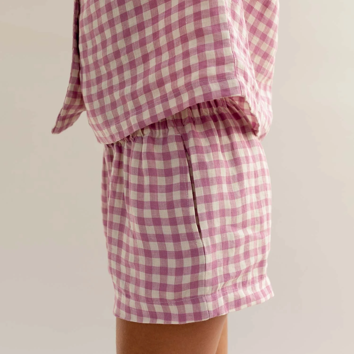 Orchid Gingham Linen Pajama Shorts Set 12 Orchid Gingham Linen Pajama Shorts Set - Image 10