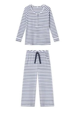 Lake Pima Maternity Wide Leg Pajama Set In White Breton Stripe