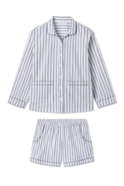 Lake Poplin Piped Shorts Set In Navy Ticking Stripe