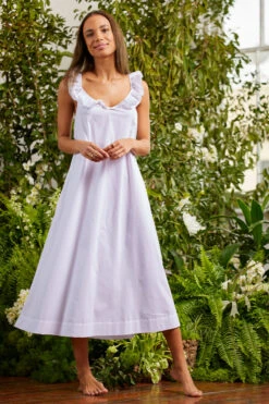 Lake Amelia Nightgown In White -Lake Shop LAKE Spring23 Studio RuffleStrapNightgown White 0297