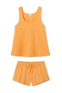 Lake Pointelle Pajama Shorts Set In Tangerine