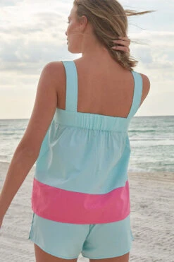 Lake Colorblock Tank Set In Aqua -Lake Shop LAKE Webcrop Aqua Zinnia PoplinColorblockSet Summer23 1249