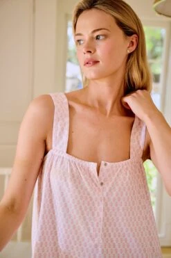 Lake Pima Maternity Sophia Nightgown In English Rose Blockprint -Lake Shop LAKE Webcrop Fall23 Lifestyle MaternitySophiaNightgown EnglishRoseBlockprint 0914