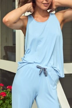 Lake DreamKnit Ribbon Tank-Long Set In Chambray Blue 9 Lake DreamKnit Ribbon Tank-Long Set In Chambray Blue -Lake Shop LAKE Webcrop Summer23 DreamKnitRibbonTankSet MidBlue 13461