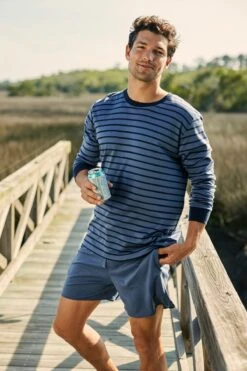 Lake Men's Pima Long-Short Set In Ocean Blue Stripe 9 Lake Men's Pima Long-Short Set In Ocean Blue Stripe -Lake Shop LAKE Webcrop Summer23 MensLongSleeveShortsSet OceanBlueStripe 5283
