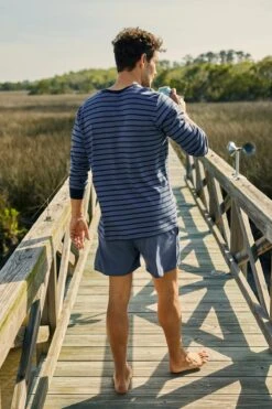 Lake Men's Pima Long-Short Set In Ocean Blue Stripe 10 Lake Men's Pima Long-Short Set In Ocean Blue Stripe -Lake Shop LAKE Webcrop Summer23 MensLongSleeveShortsSet OceanBlueStripe 5298