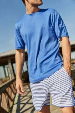 Lake Men's Pima Pajama Shorts Set In Cobalt -Lake Shop LAKE Webcrop Summer23 MensPimaShortsSet Cobalt 5036
