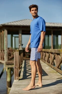 Lake Men's Pima Pajama Shorts Set In Cobalt -Lake Shop LAKE Webcrop Summer23 MensPimaShortsSet Cobalt 5080