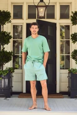 Lake Men's Pima Pajama Shorts Set In Spruce -Lake Shop LAKE Webcrop Summer23 MensPimaShortsSet Spruce 8734