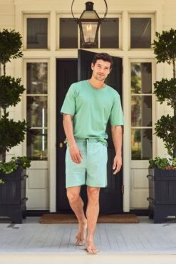Lake Men's Pima Pajama Shorts Set In Spruce -Lake Shop LAKE Webcrop Summer23 MensPimaShortsSet Spruce 8741