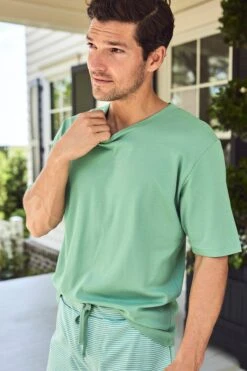 Lake Men's Pima Pajama Shorts Set In Spruce -Lake Shop LAKE Webcrop Summer23 MensPimaShortsSet Spruce 8684