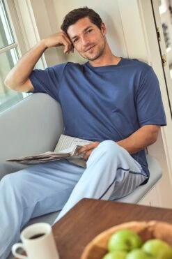 Lake Men's Short Sleeve Pima Tee In True Navy -Lake Shop LAKE Webcrop Summer23 MensPimaTee Navy MensSlumberPant FrenchBlue 7829