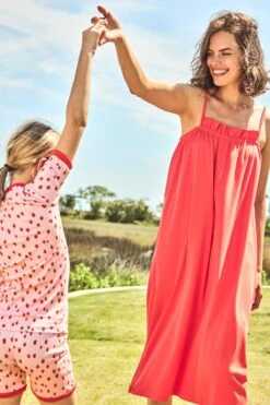 Lake Pima Ruffle Midi Nightgown In Cerise -Lake Shop LAKE Webcrop Summer23 PimaMidiRuffleGown Cerise 10555