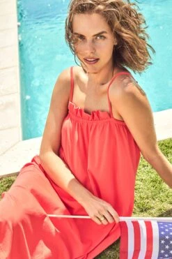 Lake Pima Ruffle Midi Nightgown In Cerise -Lake Shop LAKE Webcrop Summer23 PimaMidiRuffleGown Cerise 10740