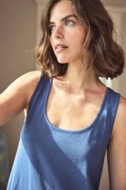 Lake Pointelle Tank Gown In Navy -Lake Shop LAKE Webcrop Summer23 PointelleTankNightgown Navy 6751