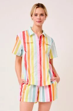 Lake Sadie Shorts Set In Rainbow Stripe 9 Lake Sadie Shorts Set In Rainbow Stripe -Lake Shop LAKE Webcrop 0050 LAKE Fall23 Studio SadieShortsSet RainbowStripe 0001