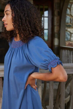 Lake Pima Smocked Nightgown In Navy -Lake Shop LAKE Website WebCrop Holiday22 10526