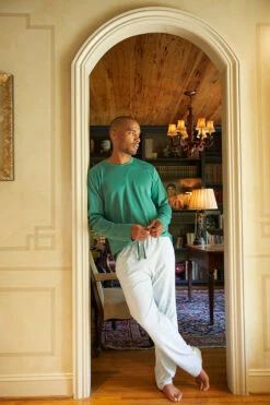 Lake Men's Pima Pajama Pants In Classic Green -Lake Shop LAKE Website WebCrop Holiday22 Birm4379