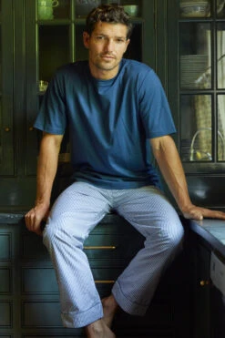 Lake Men's Poplin Pajama Pants In Navy Stripe -Lake Shop LAKE Website WebCrop Holiday22 Birm6190