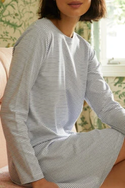 Lake Pima Long Sleeve Weekend Nightgown In Classic Navy -Lake Shop LAKE Website WebCrop Holiday22 Birm7196