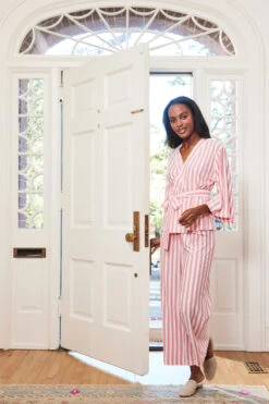 Lake DreamKnit Kimono Pajama Set In Coral Stripe 8 Lake DreamKnit Kimono Pajama Set In Coral Stripe -Lake Shop LAKE Website WebCrop Spring2023 DreamknitKimonoSet CoralStripe Final 0391