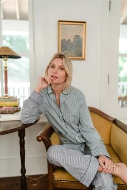 Lake Poplin Piped Pants Set In Navy Stripe -Lake Shop ORJ03510 web 1