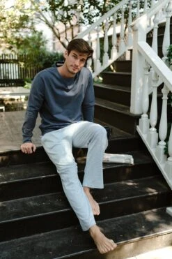 Lake Men's Pima Pajama Pants In True Navy -Lake Shop ORJ07461 1