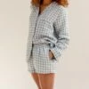Warm Blue Gingham Linen Pajama Shorts -Lake Shop Piglet in Bed Gingham Pyjamas Shorts Warm Blue 1 1