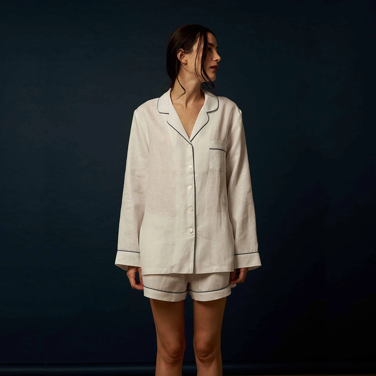 White Linen Pajama Shorts Set 3 White Linen Pajama Shorts Set