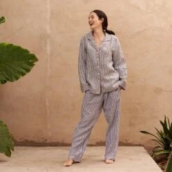 Midnight Stripe Linen Pajama Pants -Lake Shop Piglet in Bed Linen Pyjama Trouser Set Midnight Stripe 1 e07f8aa2 e224 475e a364 f1ae56dc8f8f 1