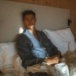 Men's Blueberry Linen Pajama Shirt (Top Only) -Lake Shop Piglet in Bed Men s Linen Pyjama Trouser Set Blueberry Lifestyle 2