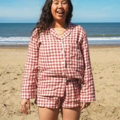 Mineral Red Gingham Pajama Shorts -Lake Shop Piglet in Bed Womens Mineral Red Gingham Pyjama Shorts Set Lifestyle 5 1