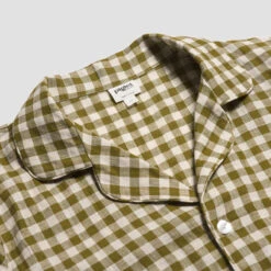 Men's Botanical Green Gingham Linen Pajama Shirt (Top Only) -Lake Shop PigletinBed GinghamMensShirt BotanicGreen 2 greybg