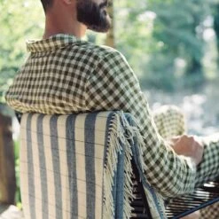 Men's Botanical Green Gingham Linen Pajama Shirt (Top Only) -Lake Shop PigletinBed GinghamMensShirt BotanicalGreen Lifestyle 1