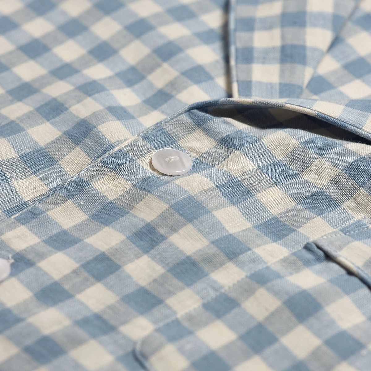 Men's Warm Blue Gingham Linen Pajama Shirt 6 Men's Warm Blue Gingham Linen Pajama Shirt - Image 4