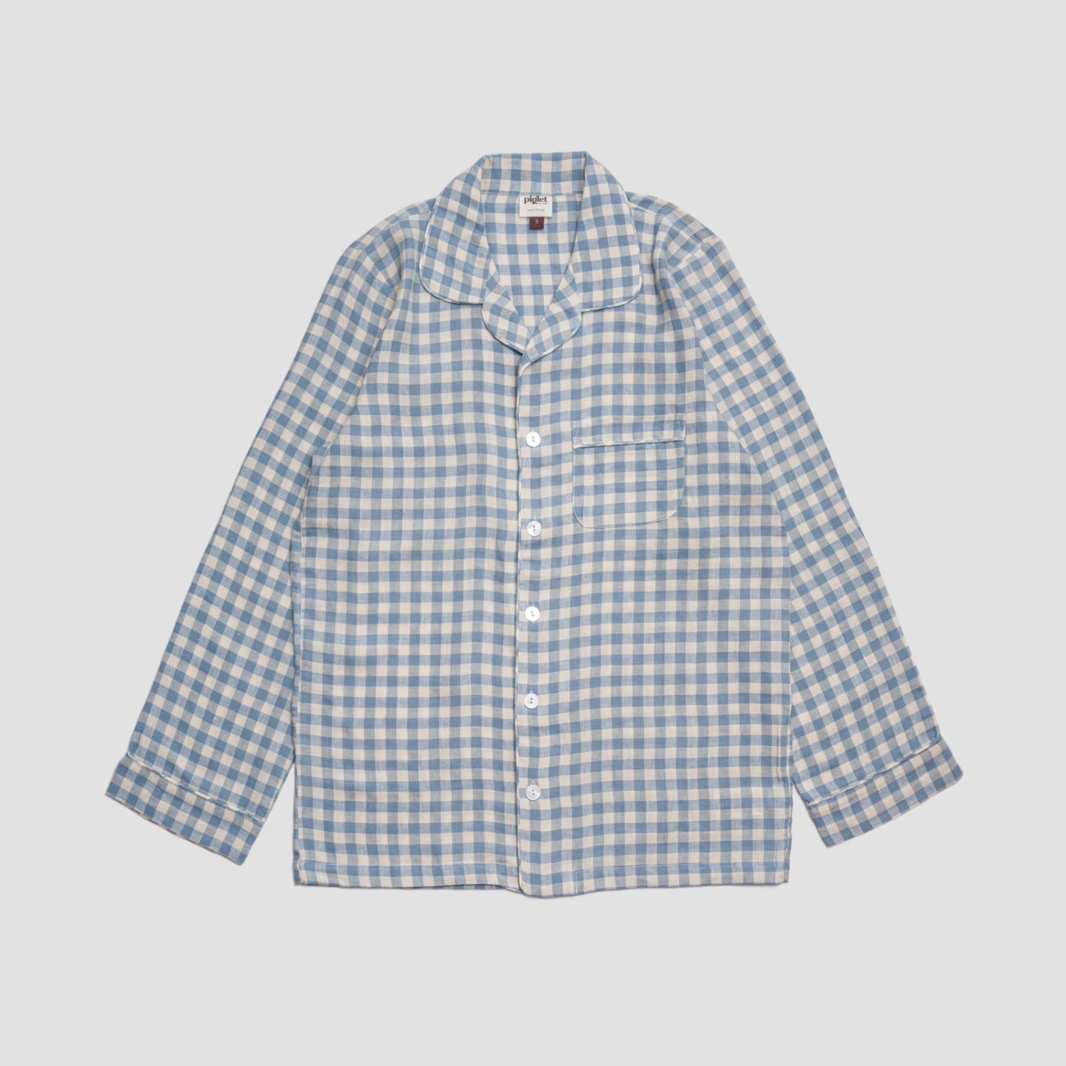 Men's Warm Blue Gingham Linen Pajama Shirt 4 Men's Warm Blue Gingham Linen Pajama Shirt - Image 2