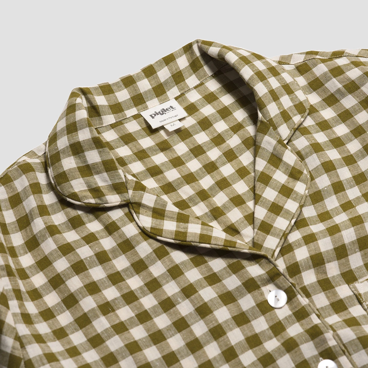 Botanical Green Gingham Linen Pajama Shirt (Top Only) 5 Botanical Green Gingham Linen Pajama Shirt (Top Only) - Image 3