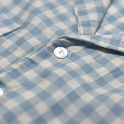 Warm Blue Gingham Linen Pajama Shirt (Top Only) -Lake Shop PigletinBed GinghamShirt WarmBlue 3 greybg