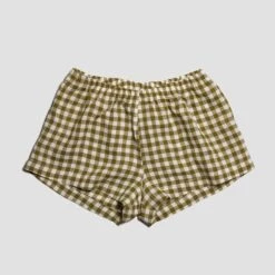 Botanical Green Gingham Linen Pajama Shorts -Lake Shop PigletinBed GinghamShorts BotanicGreen 1 greyBG
