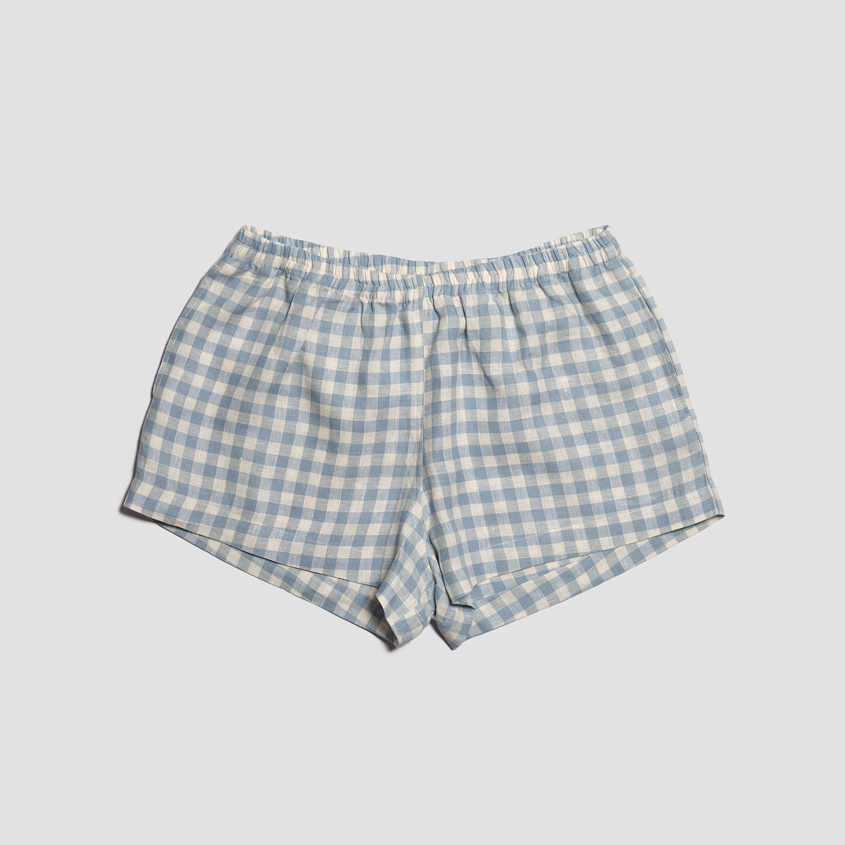 Warm Blue Gingham Linen Pajama Shorts Set 9 Warm Blue Gingham Linen Pajama Shorts Set - Image 7