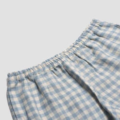 Warm Blue Gingham Linen Pajama Shorts -Lake Shop PigletinBed GinghamShorts WarmBlue 2 greybg 8050368c 820f 4ff8 8648 b245cdfa30d0