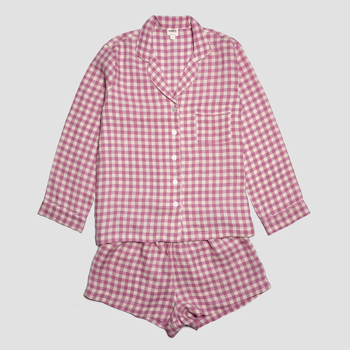 Orchid Gingham Linen Pajama Shorts Set 4 Orchid Gingham Linen Pajama Shorts Set - Image 2