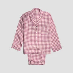 Orchid Gingham Linen Pajama Set -Lake Shop PigletinBed GinghamTrousersSet Orchid 1 greybg 1