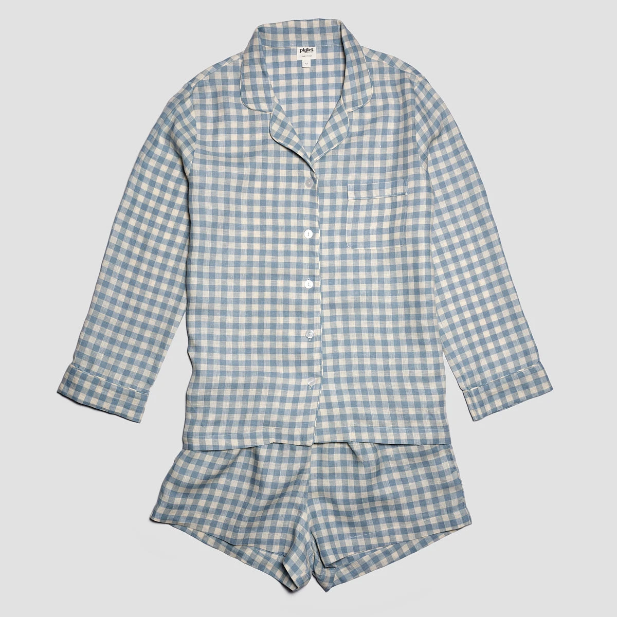 Warm Blue Gingham Linen Pajama Shorts Set 4 Warm Blue Gingham Linen Pajama Shorts Set - Image 2
