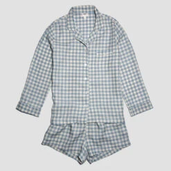 Warm Blue Gingham Linen Pajama Shorts Set -Lake Shop PigletinBed GinhamShortsSet WarmBlue 1 greyBG