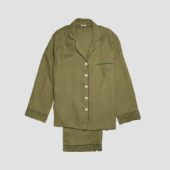 Moss Linen Pajama Set -Lake Shop PigletinBed LinenPyjamaWomensTrouserSet Moss 1 GreyBG