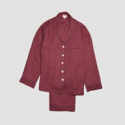 Cherry Linen Pajama Set -Lake Shop PigletinBed LinenPyjamaWomensTrouserSetCherry 1 GreyBG 1