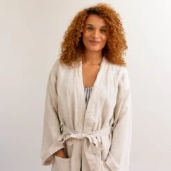 Oatmeal Linen Robe 14 Oatmeal Linen Robe -Lake Shop PigletinBed LinenRobe Oatmeal 4 1